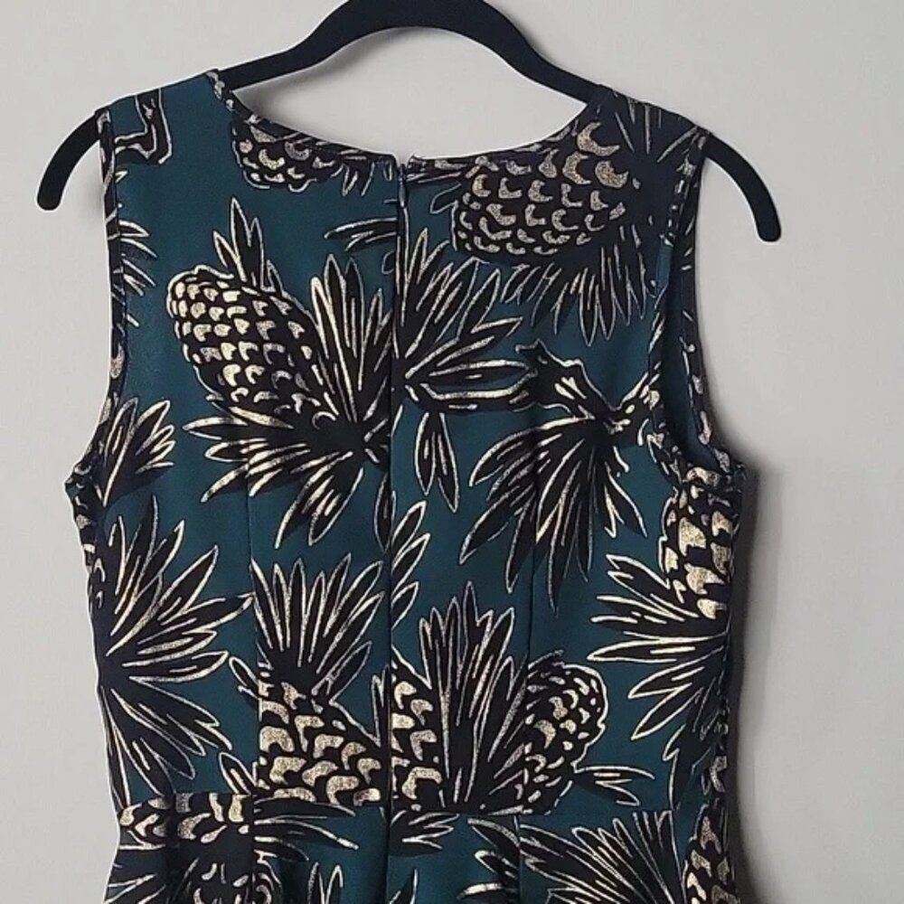 NWT Maison Jules Fit Flare S Dress Gold Pineapple Print Green Teal Retro Girly - Picture 6 of 10